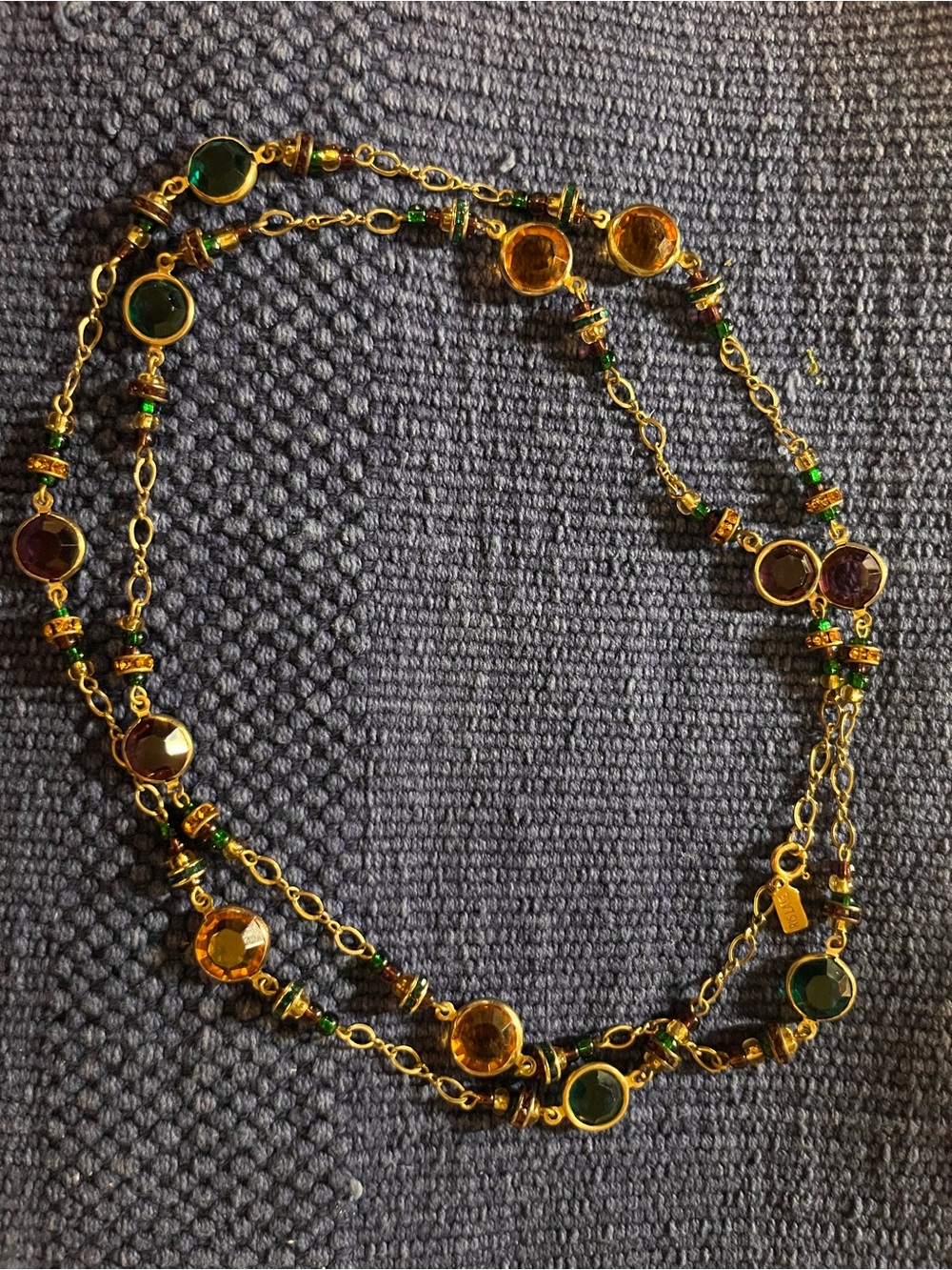 Vintage Iris Lane Signed Gold-toned Multicolored Crystal Necklace